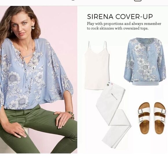 Cabi Sirena Floral Striped Dolman Blouse Top Sheer - Picture 10 of 10